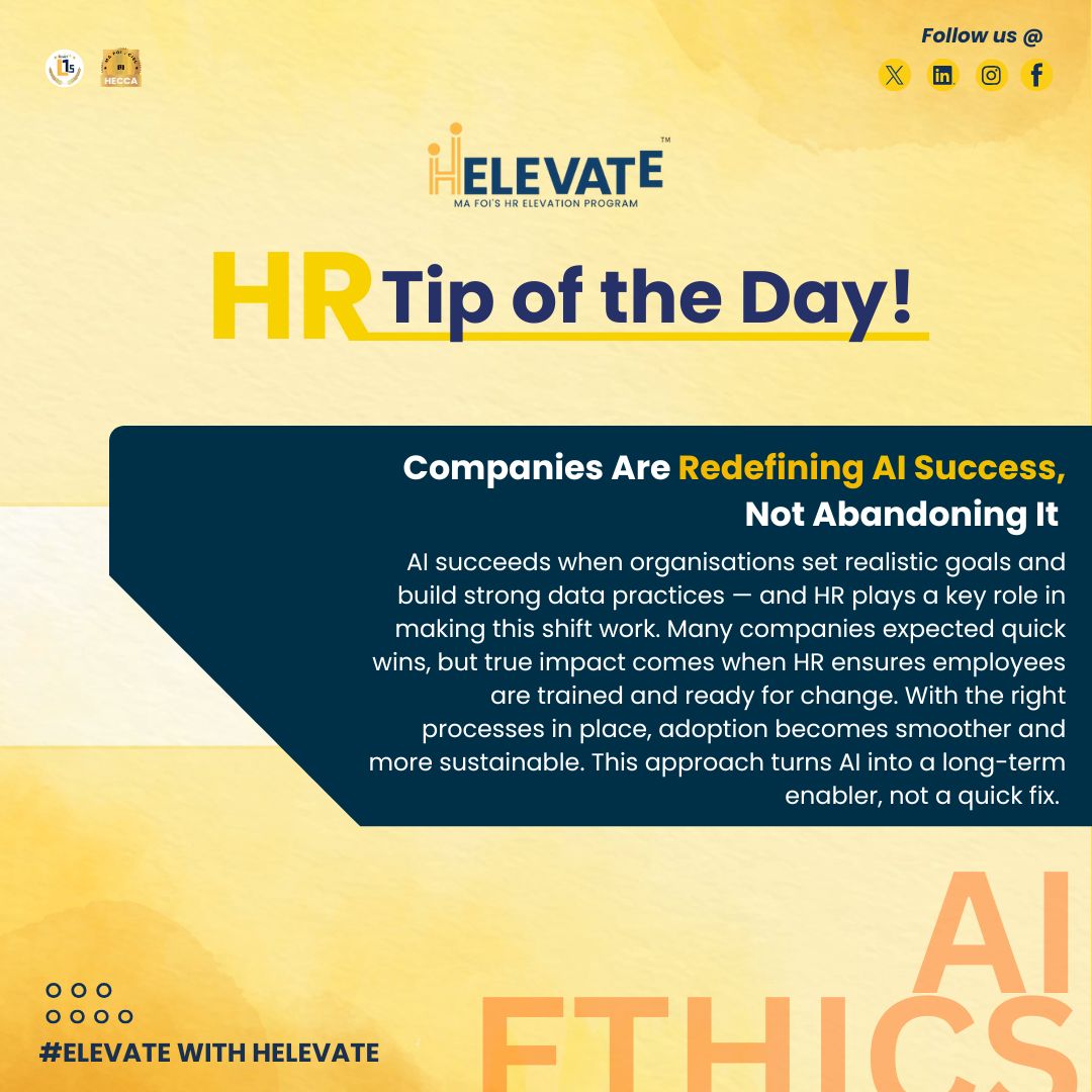 helevatemafoi's tweet image. HR Tip of the Day 💡

AI isn’t replacing the human element—it’s elevating it. When organizations set clear goals and build strong data practices, AI becomes a powerful enabler.

#Helevate #MaFoi #HRTip #AIMindset #FutureOfWork #DigitalTransformation #HRLeadership