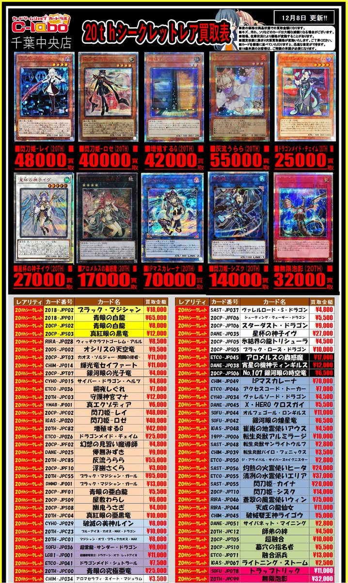 遊戯王OCG 買取情報】 20thシークレット買取表更新✨✨ 🔵灰流うらら