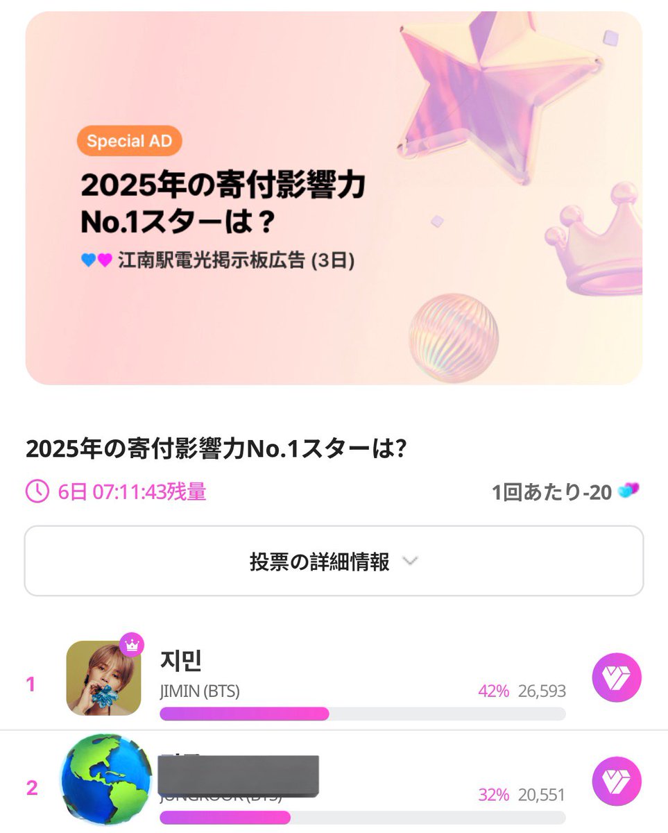 🗳 My1pick (D-6️⃣)🆕️ 【2025年寄付影響力 No.1 スターは