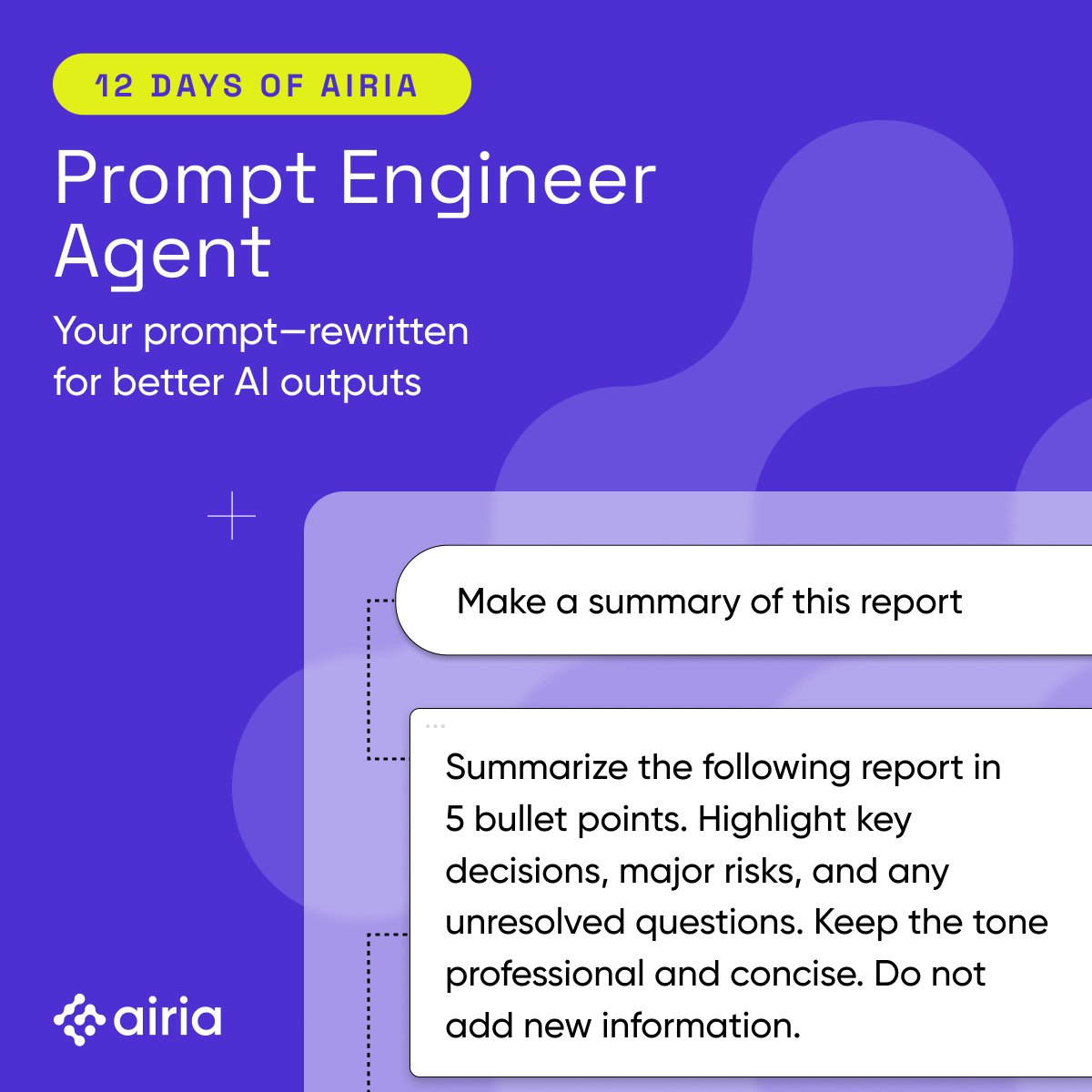 Airia_AI's tweet image. Day 4 🎄

Prompt Engineer Agent → Turn any goal into a clean, production-ready prompt with constraints, structure, and edge-case rules.

Try it: bit.ly/4pK77Mm