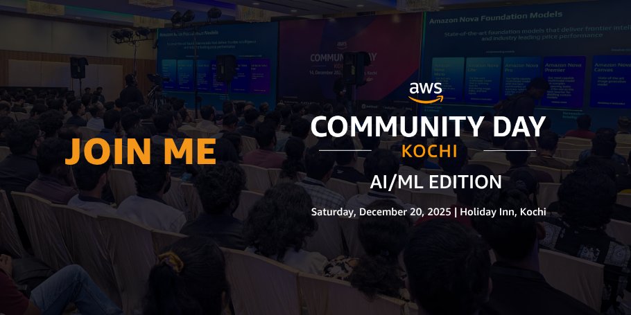 ApostateDevOps's tweet image. Thrilled to join the AWS Community Day Kochi 2025 – AI/ML Edition!
Can’t wait to meet fellow builders, innovators, and cloud enthusiasts.

#awsugkochi #awscommunityday #acdkochi25 #acdkochi