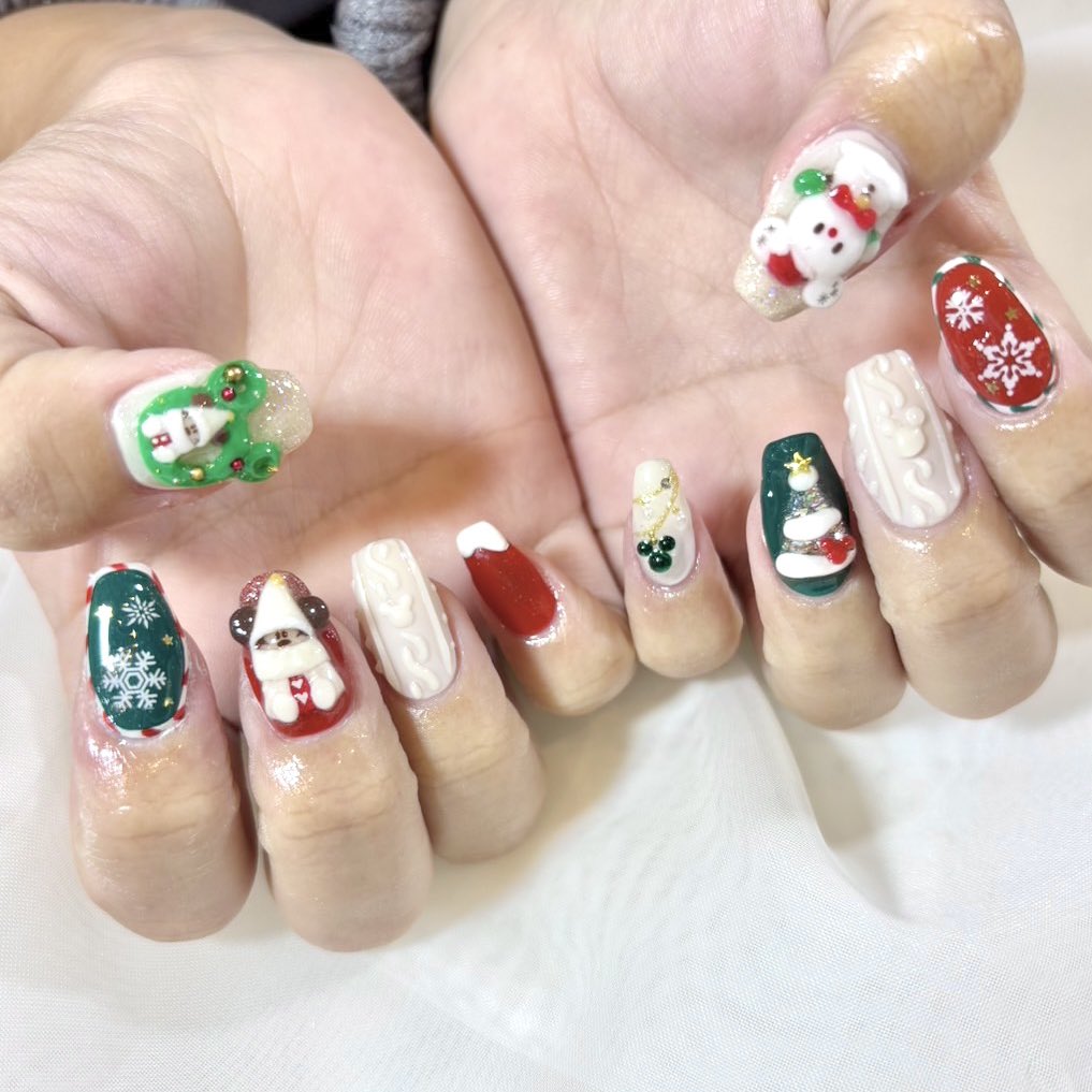 🧑‍🎄Disney X'mas Nail 2026🎄 メルカリで買ったネイルパーツ付けたん