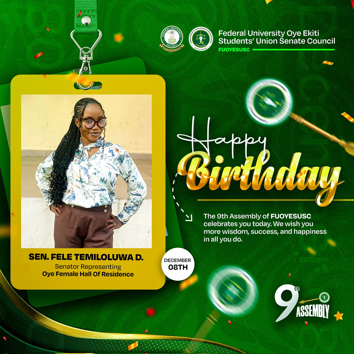 FUOYE_SUSC's tweet photo. Happy Birthday, Senator Fele 🎊🎂
May this new chapter bring you success, fulfilment, and renewed purpose🎊
SEN.ROYALTY @Adewumi_AO
CHIEF PRESS SEC
#decemberborn
#fuoyesenators
#fuoyesusc https://t.co/nxUD1Ru19q