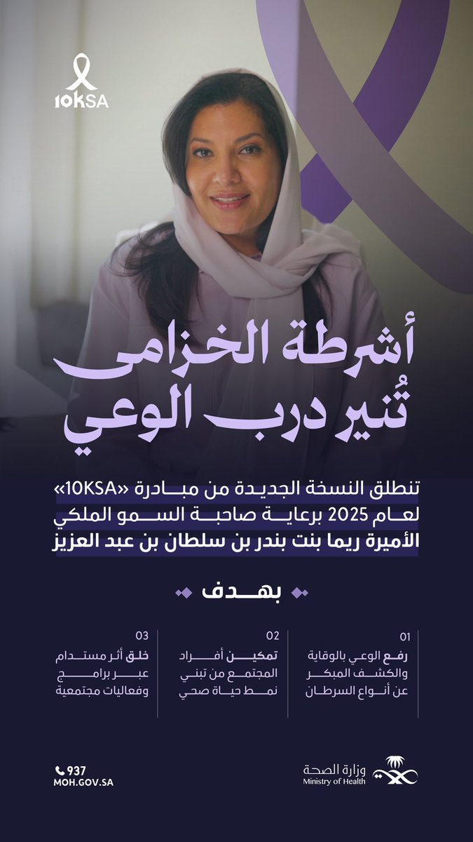 انطلقت النسخة الجديدة من مبادرة #10KSA 2025 برعاية صاحبة السمو الملكي الأميرة ريما بنت بندر، لتعزيز الثقافة الصحية وتمكين المجتمع بالمعرفة والوعي.