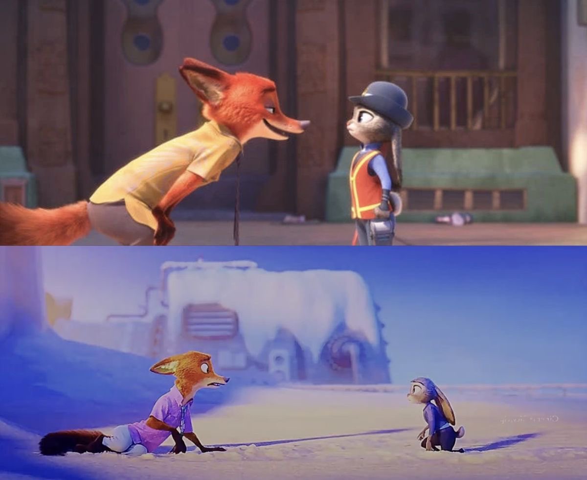 조그만 토끼 기 한 번 죽이겠다고 계속 무시하던 여우가 이젠 토끼 걱정에 귀 한껏 젖히고 애정어린 눈으로 바라본다니