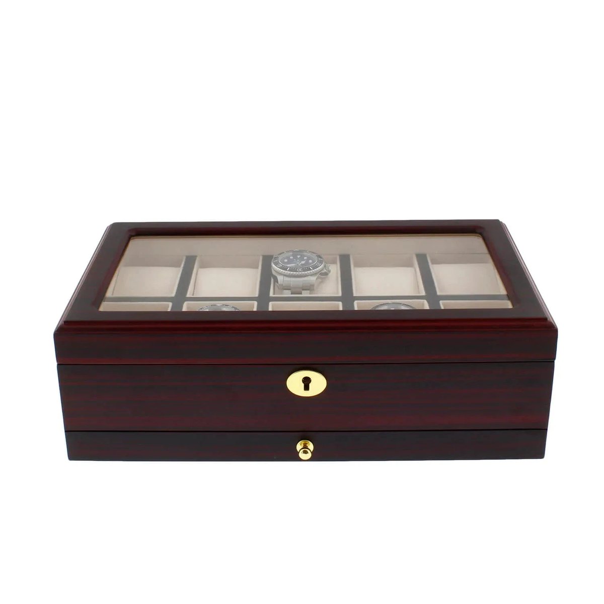 aevitas_uk's tweet image. Safeguard your collection in style with our cherry wood watch box, holding 10 timepieces plus an extra drawer for accessories. Its satin finish adds elegance to any display. Available now for £219.95. #WatchStorage #LuxuryStorage aevitas-uk.co.uk/products/premi…