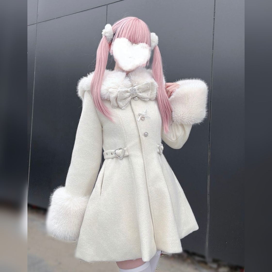 地雷系・量産型クリスタルリボンハートボタンコート♡