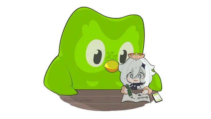 原神 x Duolingo 今日から開催! サプライズ報酬もあるらしいぞ・・・頑張らないと・・・! 旅人、手伝ってくれ～! #原神xDuolingo #原神LunaIII