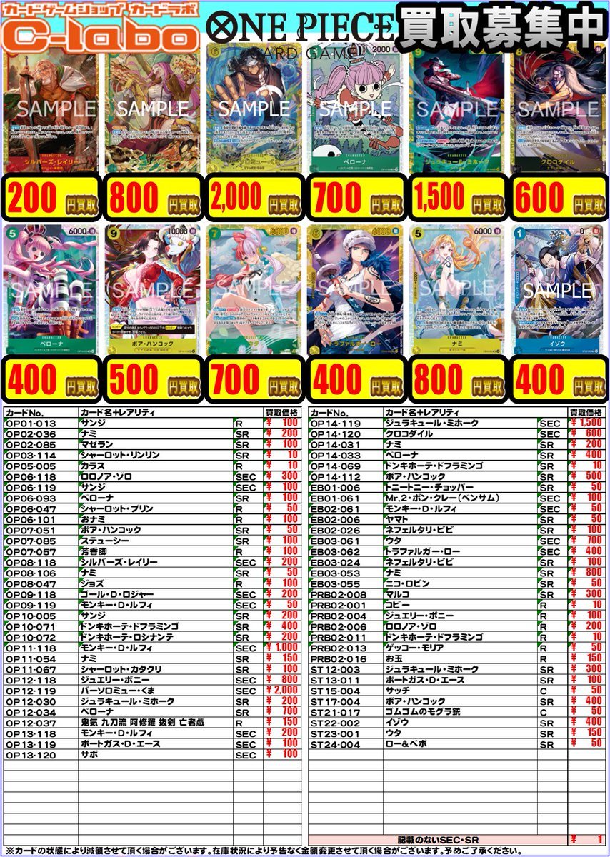 ワンピースカード 買取情報】 デッキパーツ買取募集中！！ お持込みの