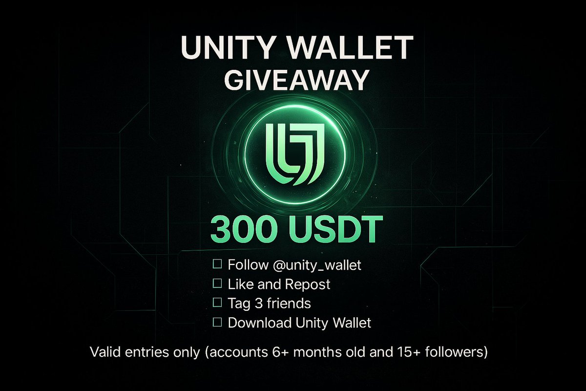 💬 UNITY WALLET GM GIVEAWAY 300 USDT

GM fam. A clean degen lottery. No secrets. The almighty randomizer decides your fate.

To join:
Follow <a href="/unity_wallet/">Unity Wallet</a>
Like and Repost
Tag 3 friends
Download Unity Wallet

Three winners will receive 150 USDT, 100 USDT and 50 USDT.
Valid entries