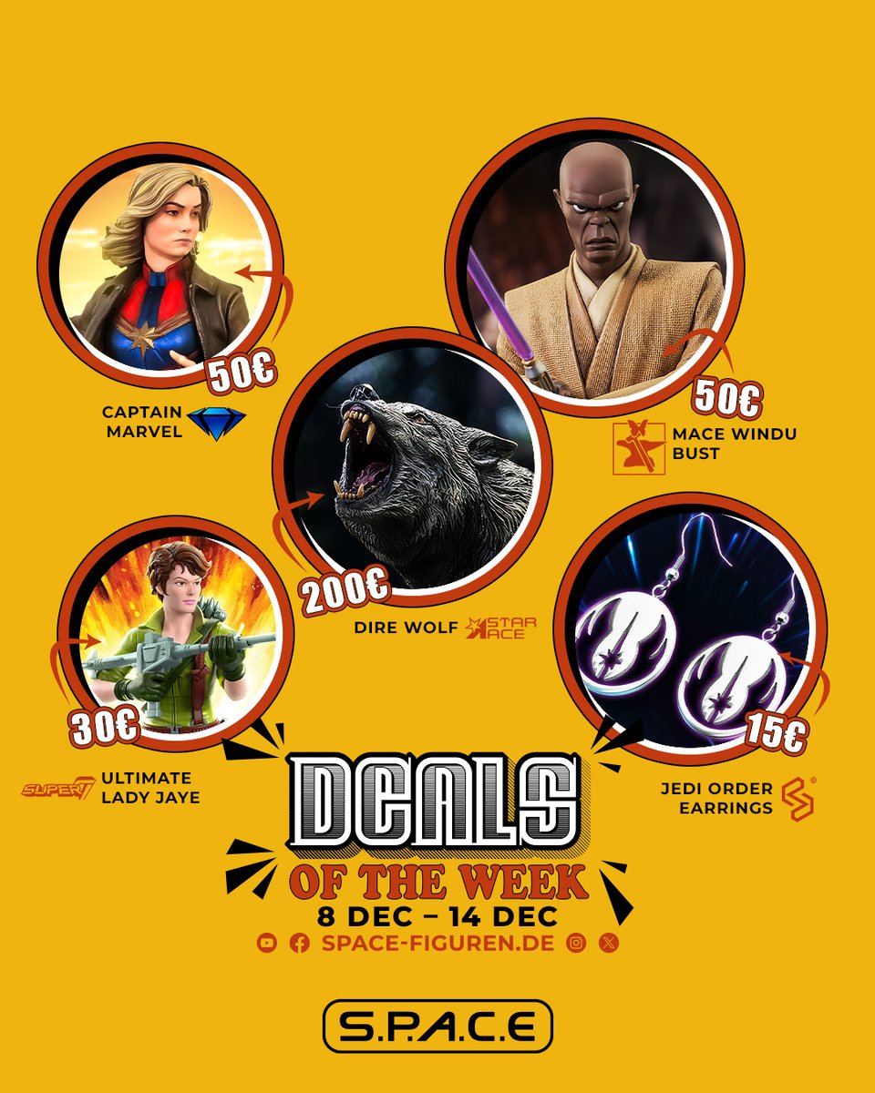 Wir haben wild durchgemischt und bringen Euch zum Wochenstart unsere neuen ⚡️ DEALS OF THE WEEK ⚡️! Ob Marvel, Star Wars oder G.I. Joe, ob Ihr Euer Zuhause oder Euch selbst schmücken wollt, es ist für jeden was dabei – nur solange der Vorrat reicht. 😃
bit.ly/spacedeals
