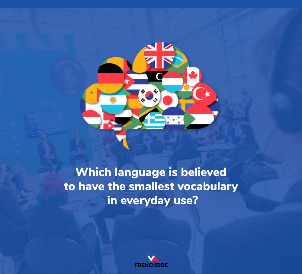 FrenchSideza's tweet photo. Which language is believed to have the smallest vocabulary in everyday use? 💬

It's not about the total word count, but the core words needed for daily life. Give us your guess! 👇

#LanguageTrivia #Vocabulary #WorldLanguages #Frenchside #ImACeleb https://t.co/OQMDZWkwfy