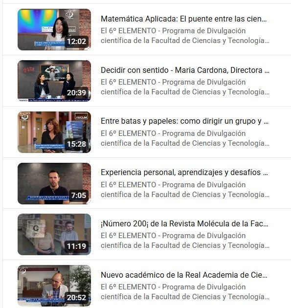El 6º elemento.
Programa de divulgación científica de la Facultad de Ciencias y Tecnologías Químicas de la @UCLM_es , en Ciudad Real 

¿Te han gustado las entrevistas?
¿Te gustaría que hiciéramos alguna más? ¿A quién propones?

@gfregapane @uclmdivulga
youtube.com/channel/UCqdJD…