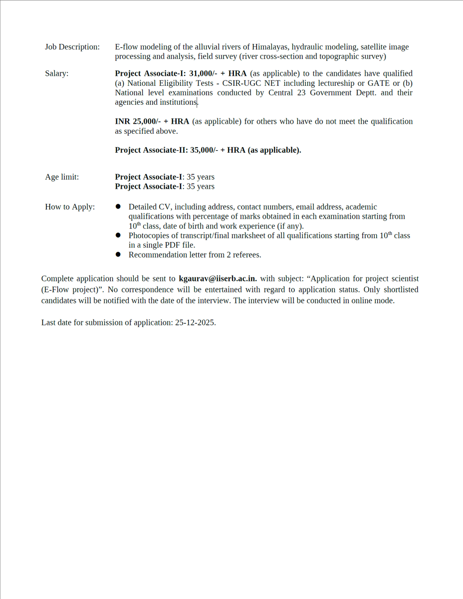 fgrs_iiserb's tweet photo. WE ARE HIRING!
𝗣𝗿𝗼𝗷𝗲𝗰𝘁 𝗝𝗥𝗙 / 𝗣𝗿𝗼𝗷𝗲𝗰𝘁 𝗔𝘀𝘀𝗼𝗰𝗶𝗮𝘁𝗲 𝗜–𝗜𝗜 at @iiserbhopal  
Detailed advertisement: https://t.co/Xp3JfD87WN
Last date: 25 December 2025
@gauraviirs @EES_IISERB https://t.co/kepv3LqMcr