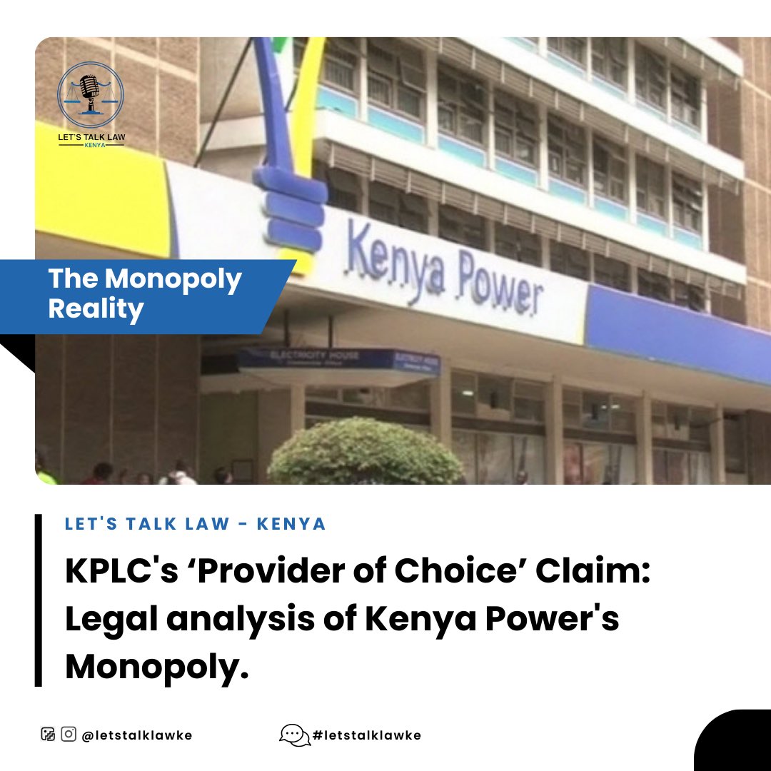letstalklawke's tweet photo. @KenyaPower_Care calls itself “Your Energy Provider of Choice”. 

🚨 Legally, that’s gaslighting. The Energy Act (2019) grants KPLC exclusive distribution rights. You cannot buy grid electricity from anyone else in Kenya.

When monopoly is law, “choice” is fiction. 🧵 https://t.co/Il0KbrbwlU