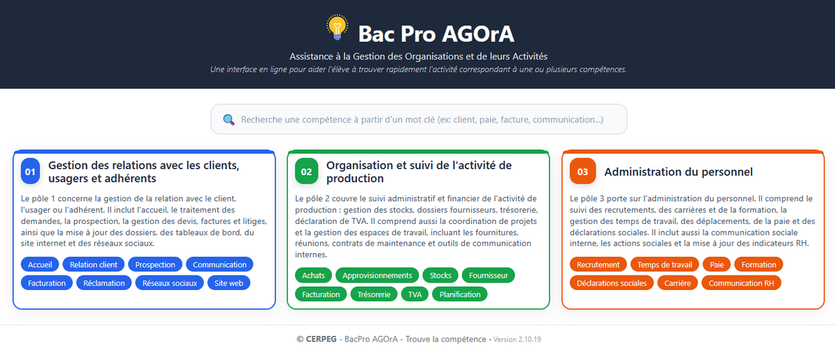#BacProAGOrA une interface destinée aux élèves pour trouver rapidement une compétence en saisissant un mot clé🔎 🔑 #Portfolio #lycéePro 
➡️urlr.me/pzP3UJ