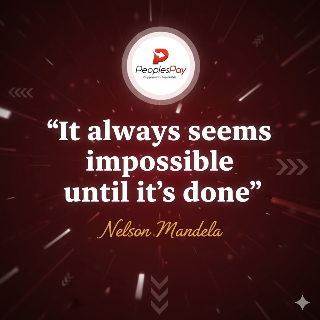 PeoplesPay_Gh's tweet photo. It always seems impossible until itโs done.โ
Take that bold step โ PeoplesPay makes it easier. ๐
#PeoplesPay
#EasyPaymentsEasyLifestyle
#Fintech
#MakeItHappen
#DoTheImpossible https://t.co/pxSTMgfkrd