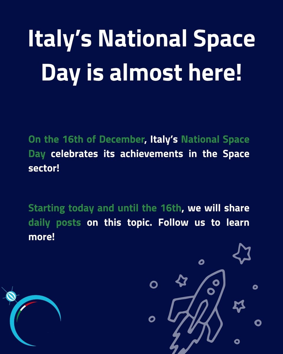 🚀 The journey to #NationalSpaceDay 2025 begins! 🌍🛰️ On Dec 16 we celebrate Italy’s role in space and its scientific and technological excellence. Until the 16th, we’ll be sharing a new post every day about Italy’s role in this key sector.
#GiornataNazionaleSpazio #GNS25 #Space