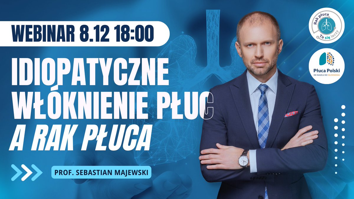 🔵 Już dziś o 18:00 spotkanie na żywo z pulmonologiem pt. "Idiopatyczne włóknienie płuc a rak płuca".

Link do transmisji na Facebook: fb.me/e/5jOevKxxP
Link do transmisji na YouTube: youtube.com/watch?v=TfxL5n…

Podczas webinaru dowiesz się m.in.:
👉 czym