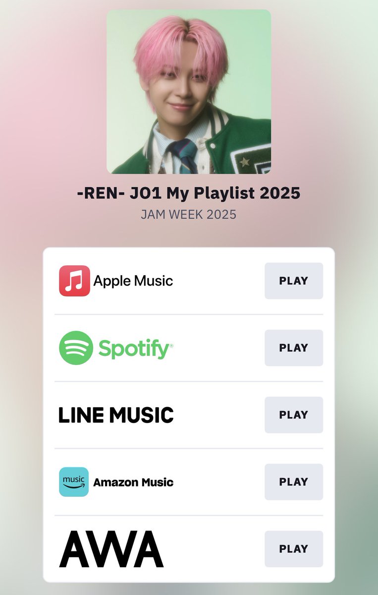 『My Playlist 2025』において、川尻蓮くんのプレイリストがAWAで掲載されていない件につきまして、対応されたことを確認いたしました。

🔗mf.awa.fm/3Ms3FYf

#JO1 #川尻蓮 #REN <a href="/official_jo1/">JO1</a>