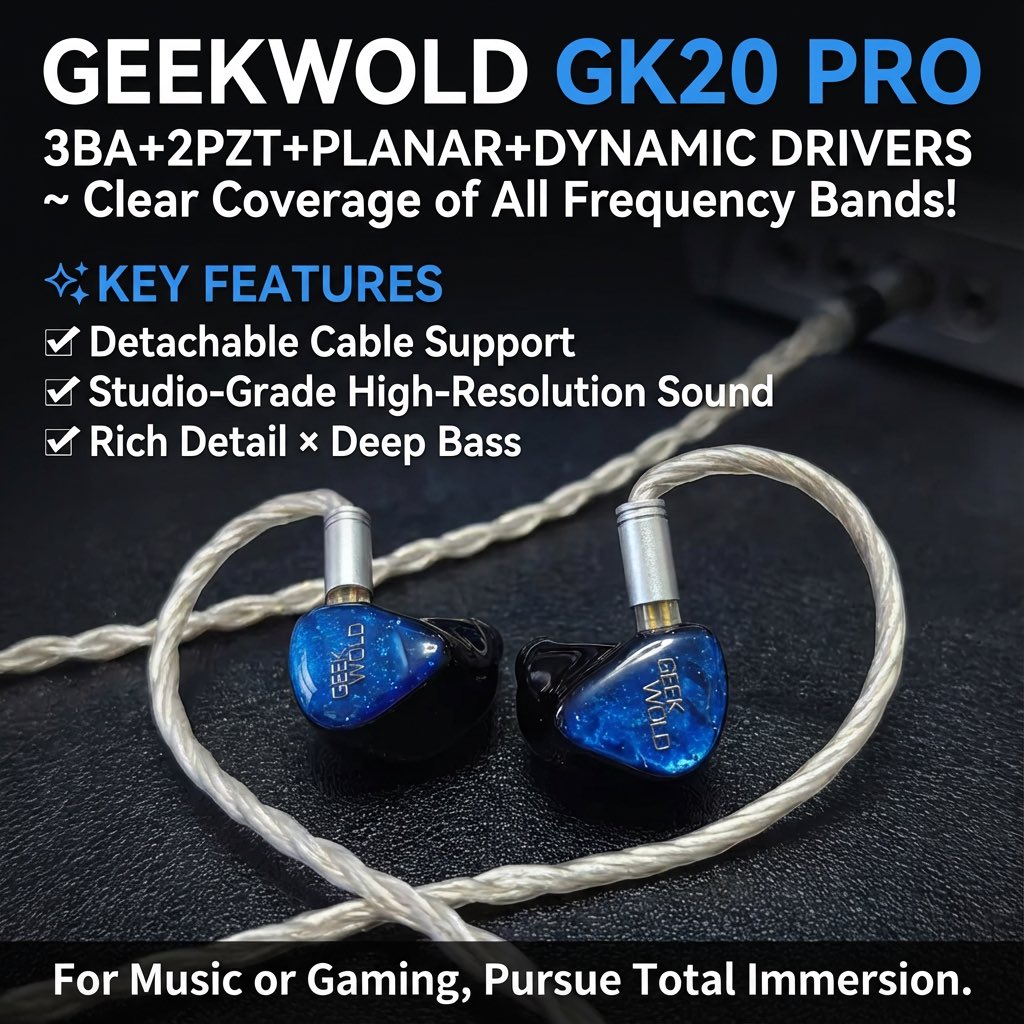 GEEKFLY GEEKWOLD GK20 PRO 6ドライバー・ハイブリッド型 IEM 3BA +