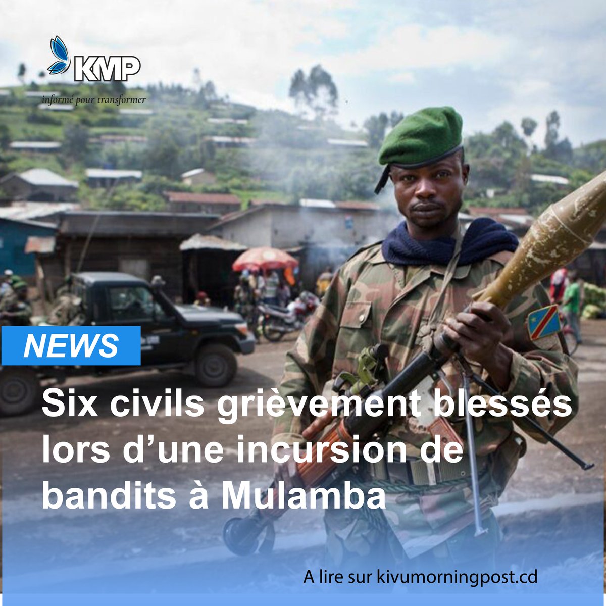KivuMorningPost's tweet photo. #RDC-Masisi : Six civils grièvement blessés lors d’une incursion de bandits à Mulamba . Au moins six civils ont été grièvement blessés à l’arme blanche lors d’une incursion de bandits armés assimilés aux Wazalendo dans les villages de #Mufa et #Kasho, en localité de Mulamba, https://t.co/FkShooAUj0