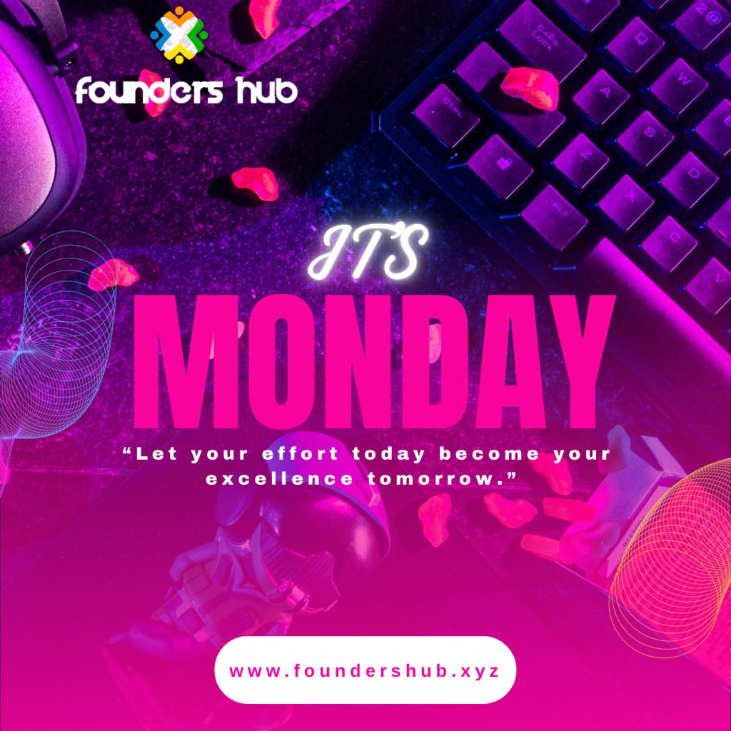 Start your week with clarity and purpose. Every task you complete today moves you closer to excellence tomorrow.
Happy Monday from the Founders Hub team

#foundershub 
#startstrong 
#entrepreneurs 
#buildgrowscale 
#startuplife 
#lagos 
#ilorin