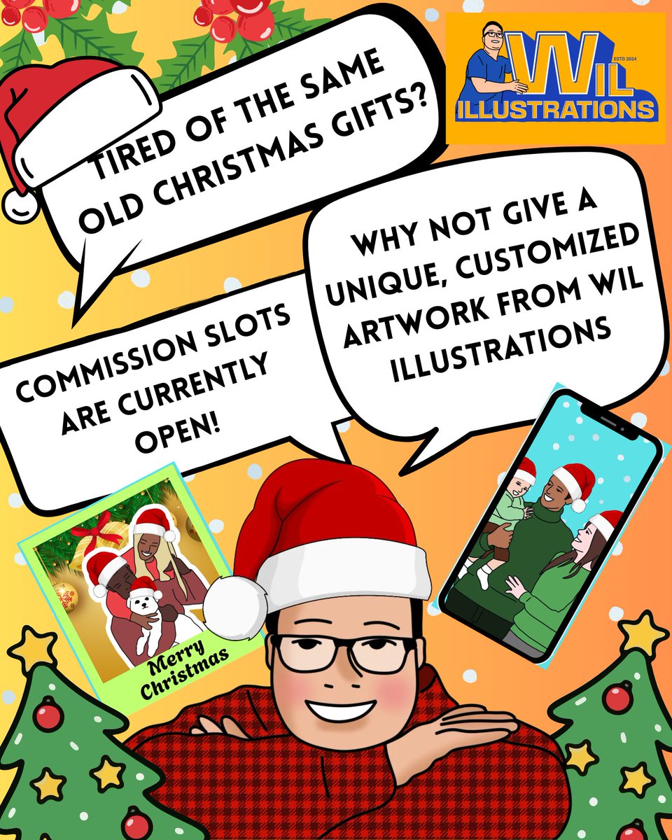 WilFredWil's tweet photo. Don't settle for boring presents. Give the gift of meaning this year with a customized artwork from Wil Illustrations! Hurry and DM to book your commission at guiribawilfred@gmail.com 📩☃️
#art #digitalart #Christmas2025 #Christmasgifts #Christmas #commissionart #commissionsopen https://t.co/woyGOpZjLP