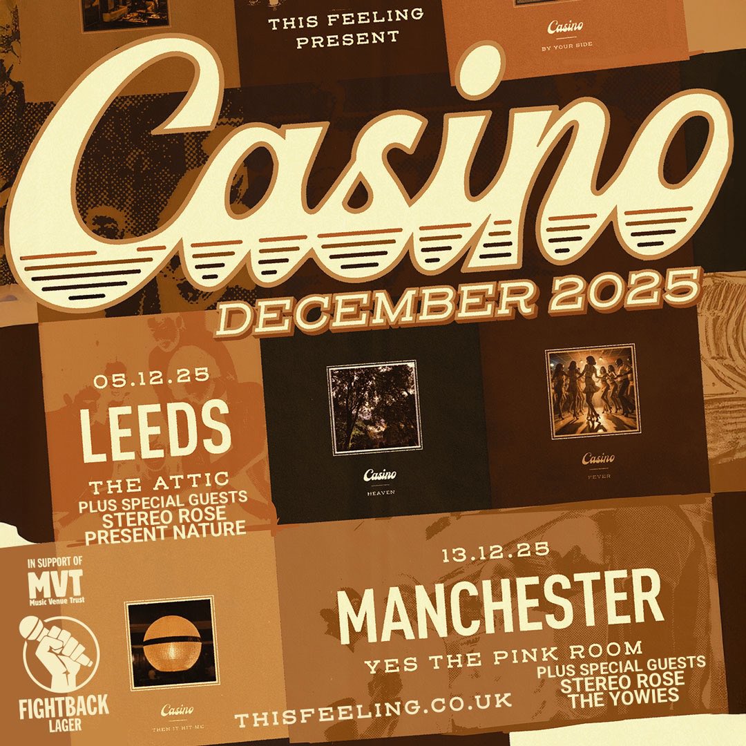 This_Feeling's tweet image. Coming up this week : Saturday 🎸 Manchester @yes_mcr w/ @Casino_band_ + special guests Stereo Rose and The Yowies

🎟️ thisfeeling.co.uk/casino/

🎶open.spotify.com/playlist/4ZNgT…