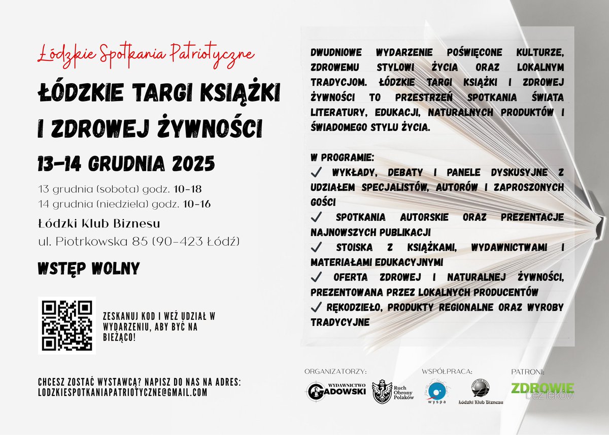 UWAGA Łódź!
Tuż przed Bożym Narodzeniem zapraszam na Łódzkie Targi Książki i Zdrowej Żywności: 13-14 grudnia, Łódzki Klub Biznesu, ul. Piotrkowska 85. Wstęp wolny!