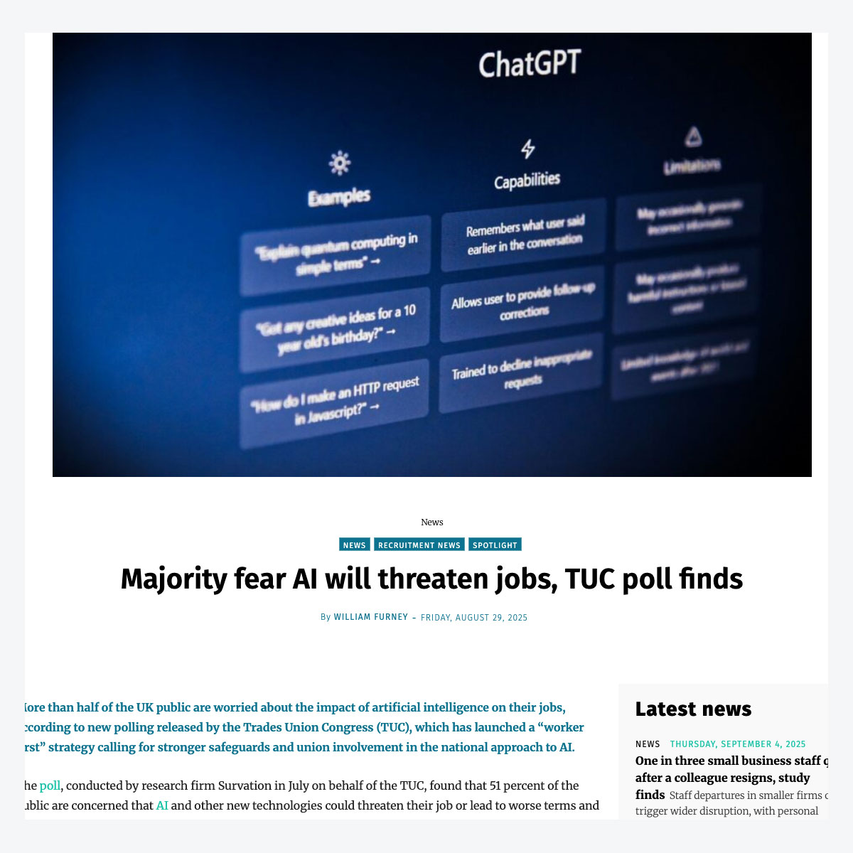 RecruitSoSimple's tweet image. Majority fear AI will threaten jobs, TUC poll finds - rss.cm/v789m0