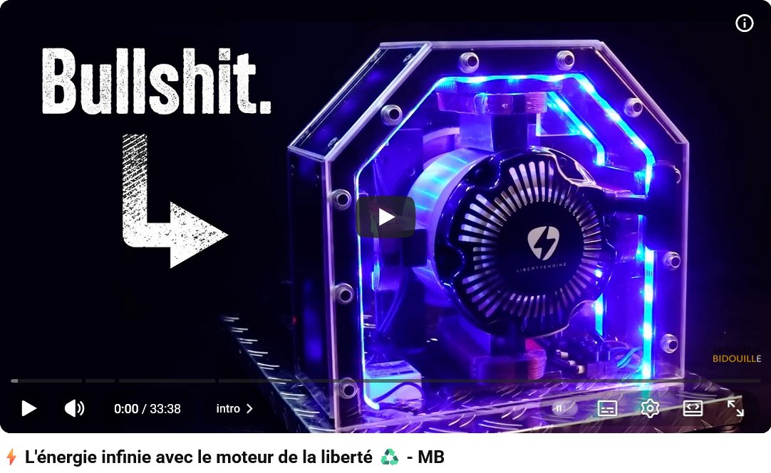 Vous vous souvenez peut-être, dans les threads sur la Tartarie et le récentisme (les liens sont à la fin), on a évoqué la théorie conspirationniste de l’énergie libre.
On y retourne!
Départ chez les zozos qui croivent sachoir ce qu’est l’énergie gratuite et illimitée!
Thread 1/n