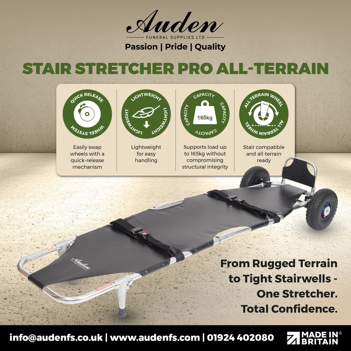 🌟 NEW Stair Stretcher Pro All-Terrain 🌟

Check out the key features that make this stretcher a game-changer:
- Handles up to 165kg without compromise
- Navigates tight staircases &amp; outdoor terrain
- Quick-release system
- Compatible with the Contour Flex range