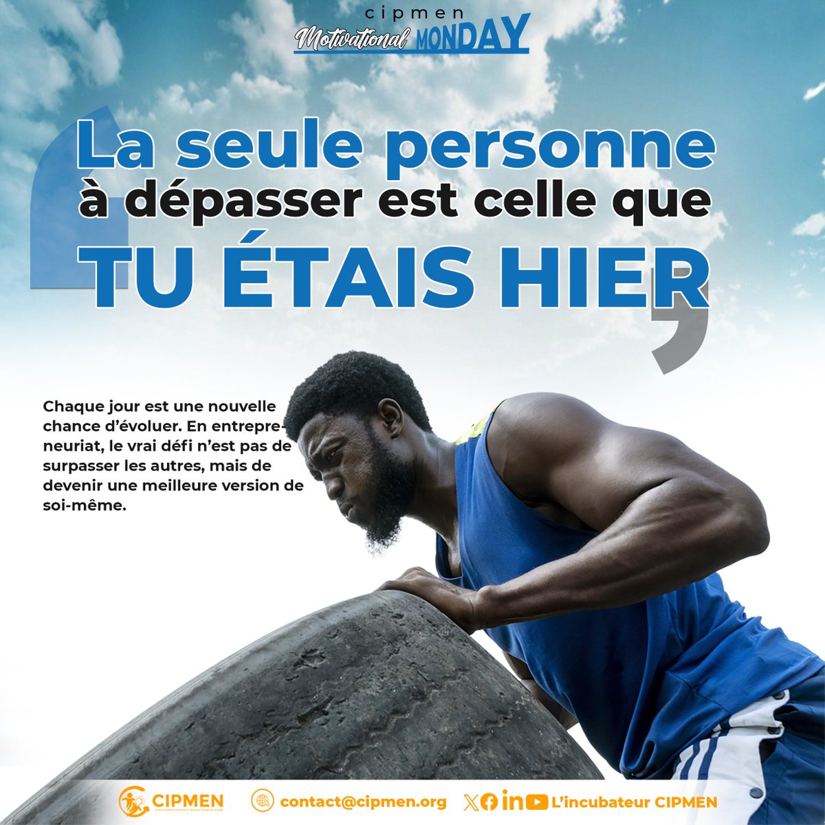 Cipmen's tweet image. #MotivationalMonday
Le vrai défi n’est pas de surpasser les autres. C'est de devenir une meilleure version de soi-même. Avance à ton rythme, tu verras.
La réussite n’est rien d’autre qu’une accumulation de petites victoires sur la personne que tu étais hier

#Progression #Mindset