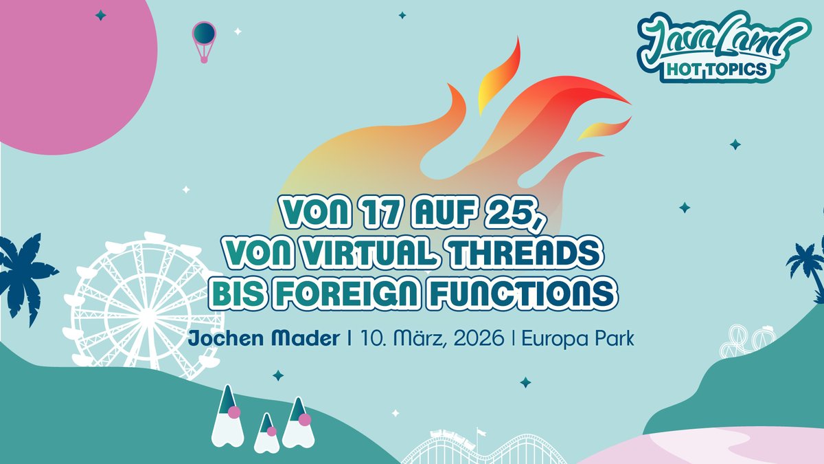JavaLandConf's tweet image. 🔥 Hot Topics at #JavaLand 2026, Part 1 🔥

&quot;Von 17 auf 25, von Virtual Threads bis Foreign Functions&quot; mit Jochen Mader @codepitbull 

Der Talk zeigt, wie ein OSS Edge Broker modernisiert wurde, welche Features wichtig waren und wie KI geholfen hat. 🎙️ scomp.ly/LEDEemy