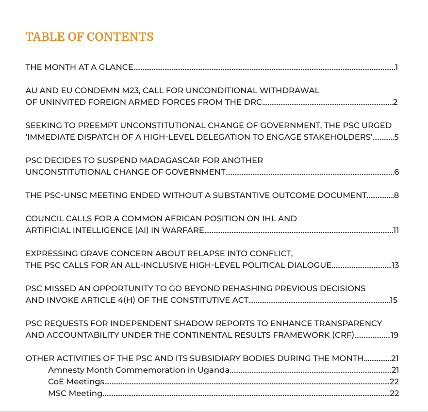 africa_amani's tweet image. Check out our latest Monthly Digest on the #AUPSC to get insight into what transpired in #October 2025, under the chairship of #Botswana. Alongside convening for the 2025 #AfricaAmnestyMonth, some of the key topics discussed during the month included #Madagascar, #SouthSudan,