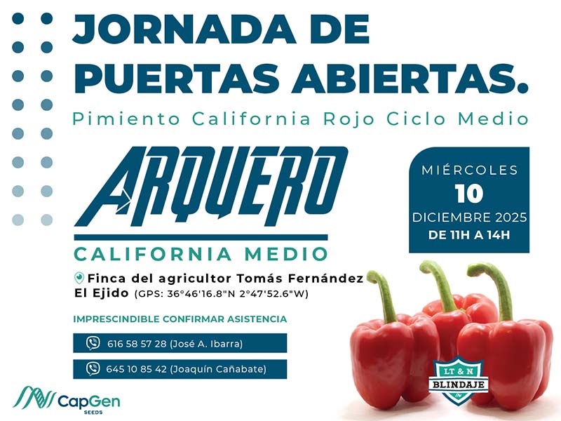 Khalatea's tweet image. 📢Día 10 de diciembre. Jornada de #pimiento Arquero de CapGen 🫑

agroautentico.com/2025/12/dia-10…

✅Resistencia alta a L4 
✅ resistencia intermedia a Oídio (Lt) y Nematodos

#agricultura