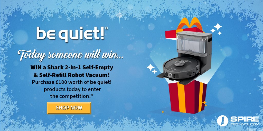 SpireTechnology's tweet photo. On the 6th day of Spire's Christmas Giveaways. 🎄✨

Win a Shark 2-in-1 Robot Vacuum with @bequietofficial.

For every £100 spent on be quiet! products today, you'll be entered for a chance to win!

Enter here: https://t.co/bwHBMR0fHW

#Christmas #Promotion https://t.co/wt1gk7UGhn