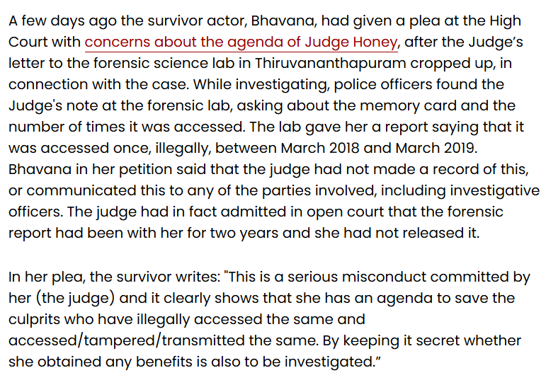 comradarjun's tweet photo. The survivor's comments in 2022 about the judge 
behind Dileep’s acquittal, Honey M Varghese. https://t.co/2CpWui0oX1