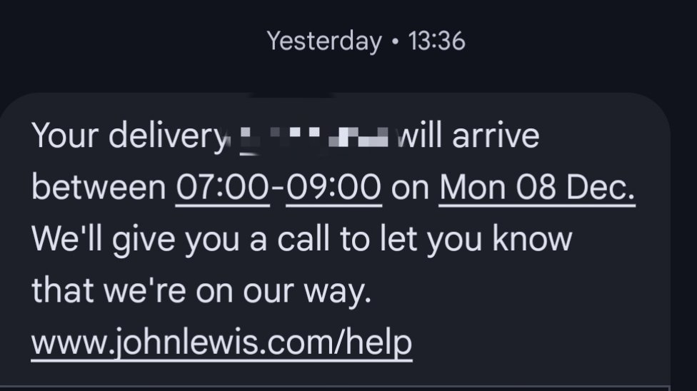 mdjward's tweet photo. @johnlewishelp this is absurd for a fridge delivery.

No one has contacted me. I only learned by refreshing the tracking links that it's delayed, then I need to rearrange, but apparently it can't be today. https://t.co/iwJU0Ljco6