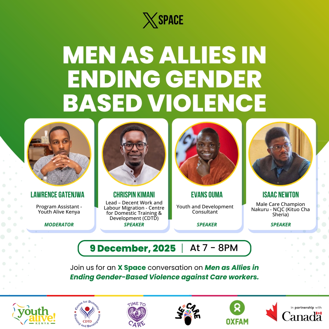 TOMMOROW from 7–8 PM, tune in to our X Space as we discuss “Men as Allies in Ending Gender-Based Violence against Care Workers.”

Featuring insightful voices from youth leaders, development experts, and male care champions — this is a conversation you don’t want to miss. 
Let’s