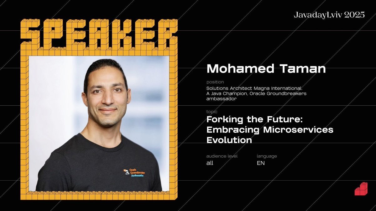 Javadaylviv's tweet image. Talk “Forking the Future: Embracing Microservices Evolution” by Mohamed Taman Solutions Architect Magna International. A Java Champion, Oracle Groundbreakers ambassador.
youtu.be/2ekLtWHMd6Y 
#javaday #lviv #javadaylviv  #javadaylviv2025