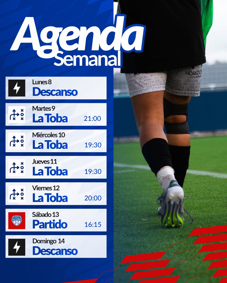 🗓️ 𝒫𝓁𝒶𝓃 𝓈ℯ𝓂𝒶𝓃𝒶𝓁

⚽️ J13 | Segunda Federación
🆚 <a href="/atlvillalongaff/">Atlético Villalonga FF</a> 
🕑 Sábado, 16:15 horas
🏟️ La Toba

#RAIFem 🔵⚪️🔴