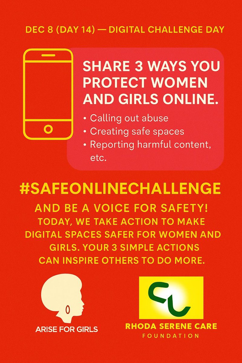 Day 14| #16DaysOfActivism
Join the #SafeOnlineChallenge and be a voice for safety!
Today, we take action to make digital spaces safer for women and girls.
Your 3 simple actions can inspire others to do more. 
#orangetheworld #EndDigitalViolence
#mondaymotivation