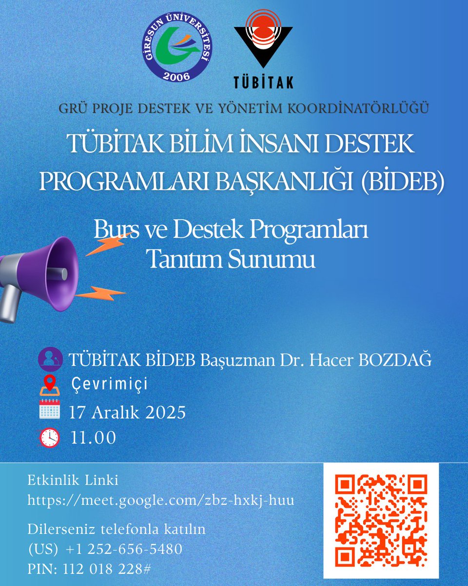 gru_pdo's tweet photo. Hem akademisyenlere hem öğrencilere yönelik burs ve destek programlarının tanıtılacağı TÜBİTAK BİDEB Tanıtım Sunumuna tüm katılımcılarımız davetlidir.

Görüntülü görüşme bağlantısı: https://t.co/AiGprrVnLB
Dilerseniz telefonla katılın: (US) +1 252-656-5480 PIN: 112 018 228# https://t.co/y4IOMOzvNK