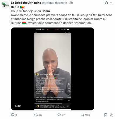 CapIvoire_Info's tweet photo. Bénin 🇧🇯

La tentative de coup d’État du 7 décembre à Cotonou a été rapidement maîtrisée par l’armée républicaine. Le président Patrice Talon est sain et sauf, et les institutions ont repris le contrôle en quelques heures.

Dès les premières heures de la crise, plusieurs figures panafricanistes connues pour leur proximité avec les positions russes se sont publiquement réjouies de l’événement, avec une réactivité et une coordination qui interrogent.

En parallèle, une forte activité de comptes liés à l’AES a été observée sur les réseaux sociaux, diffusant rumeurs, chiffres invérifiables et fausses images.

Autre élément troublant : la présence de deux navires russes à proximité du port de Cotonou, repartis après l’échec du putsch. Simple coïncidence ou manœuvre avortée ?

Autant de signaux qui posent de sérieuses questions sur les arrière-plans de cette tentative de déstabilisation.