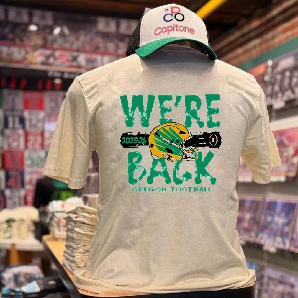 AmyDaFirst's tweet photo. Oregon Ducks “We’re Back” College Football Playoff 2025 Shirt
#GoDucks #OregonFootball #CFB
Get Yours Now 👉 https://t.co/CZWjpUiGuF https://t.co/5Y73WKnZts