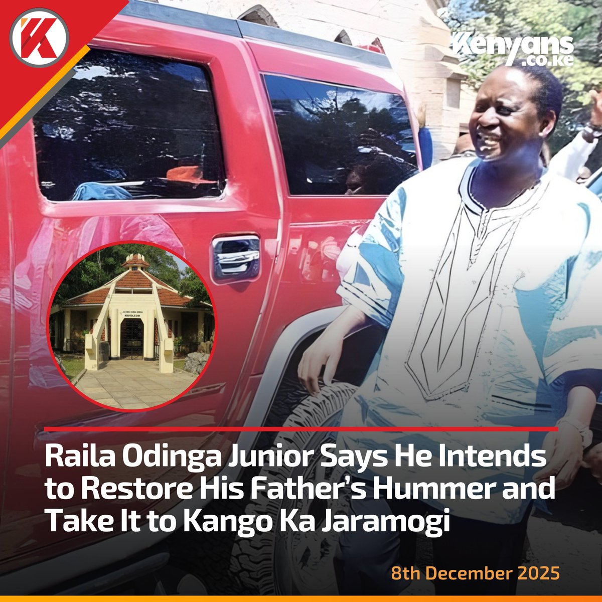 Raila Odinga Junior Says He Intends to Restore His Father’s Hummer and Take It to Kango Ka Jaramogi