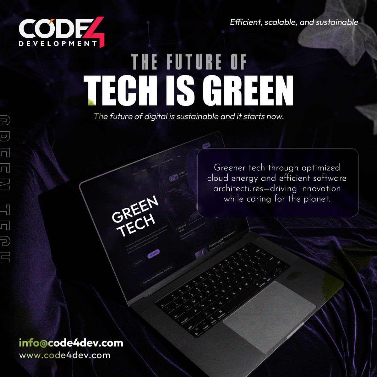 Code4DevX's tweet photo. From optimizing cloud energy usage to building efficient software architectures, Code4Dev promotes greener, cleaner tech solutions that drive innovation while caring for the planet.

Technology and sustainability go hand in hand. 

#code4dev #sustainabletech #ecoinnovation https://t.co/BSuuy4sS8E